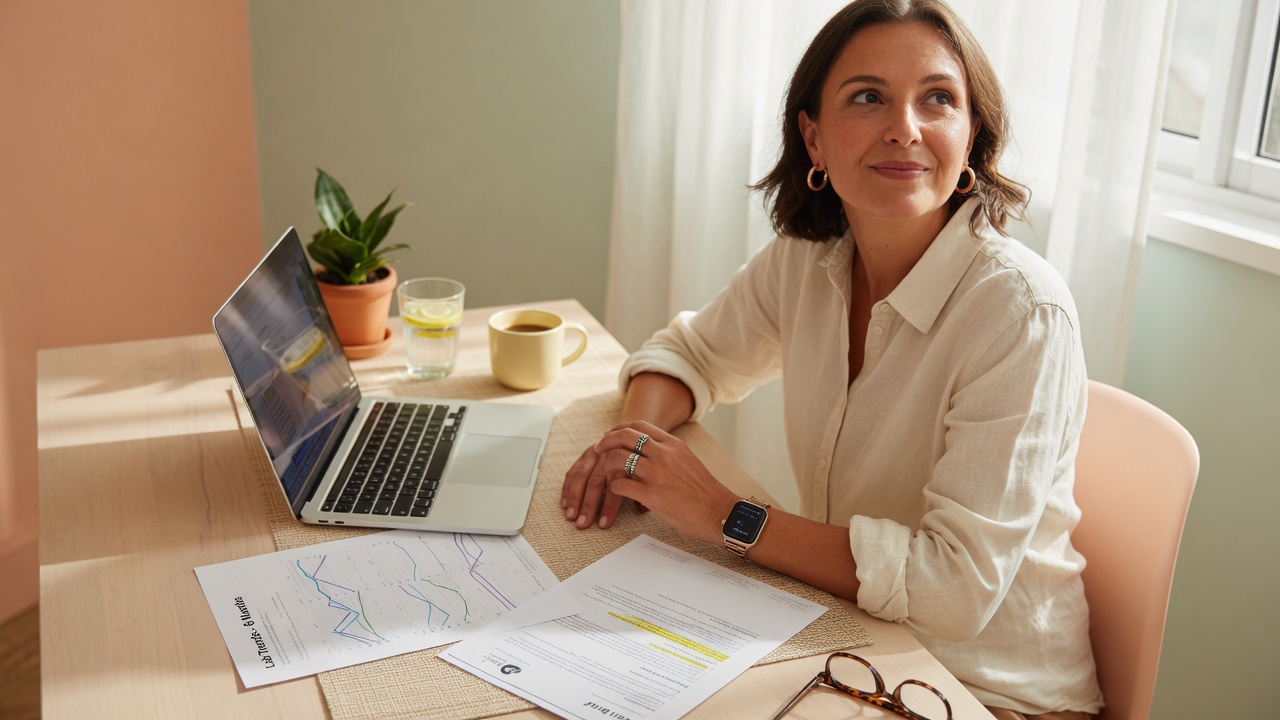 Woman preparing a doctor visit brief with wearable data