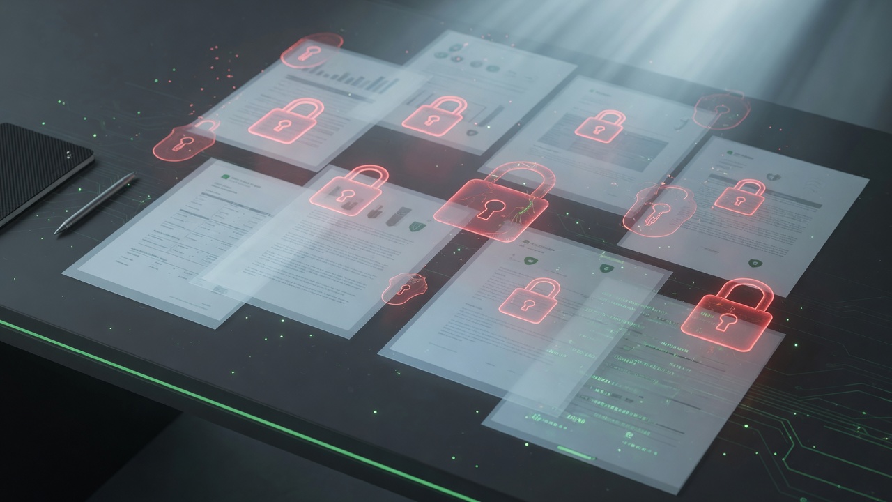 Abstract visualization of private business documents protected while using AI