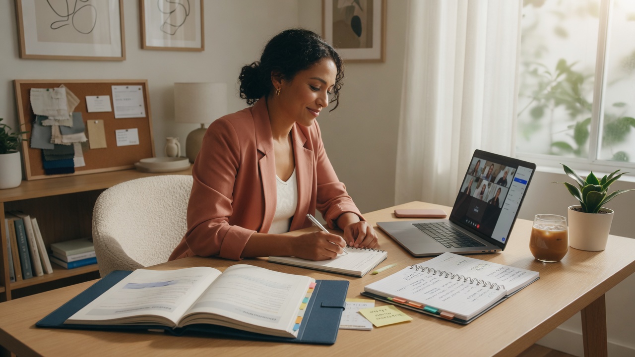 A business team reviewing information together